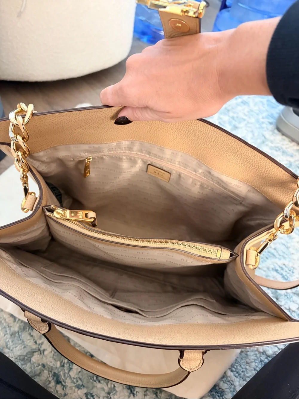 Ralph Lauren Beige Carrington Brigitte Pebbled Leather Bag w/ Dust Bag